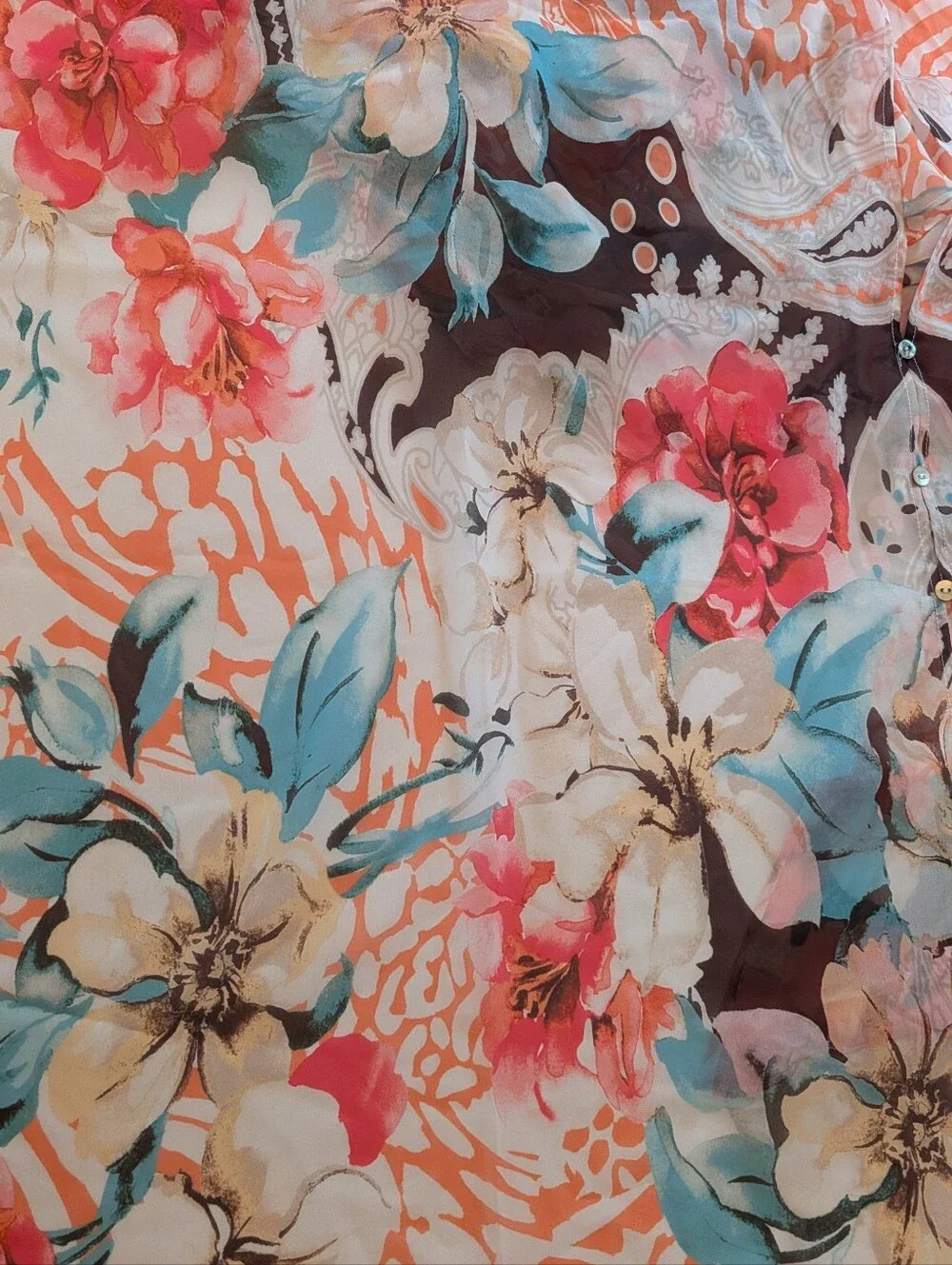 Floral Sheer Scarf Poncho Top in Coral and Turquoise